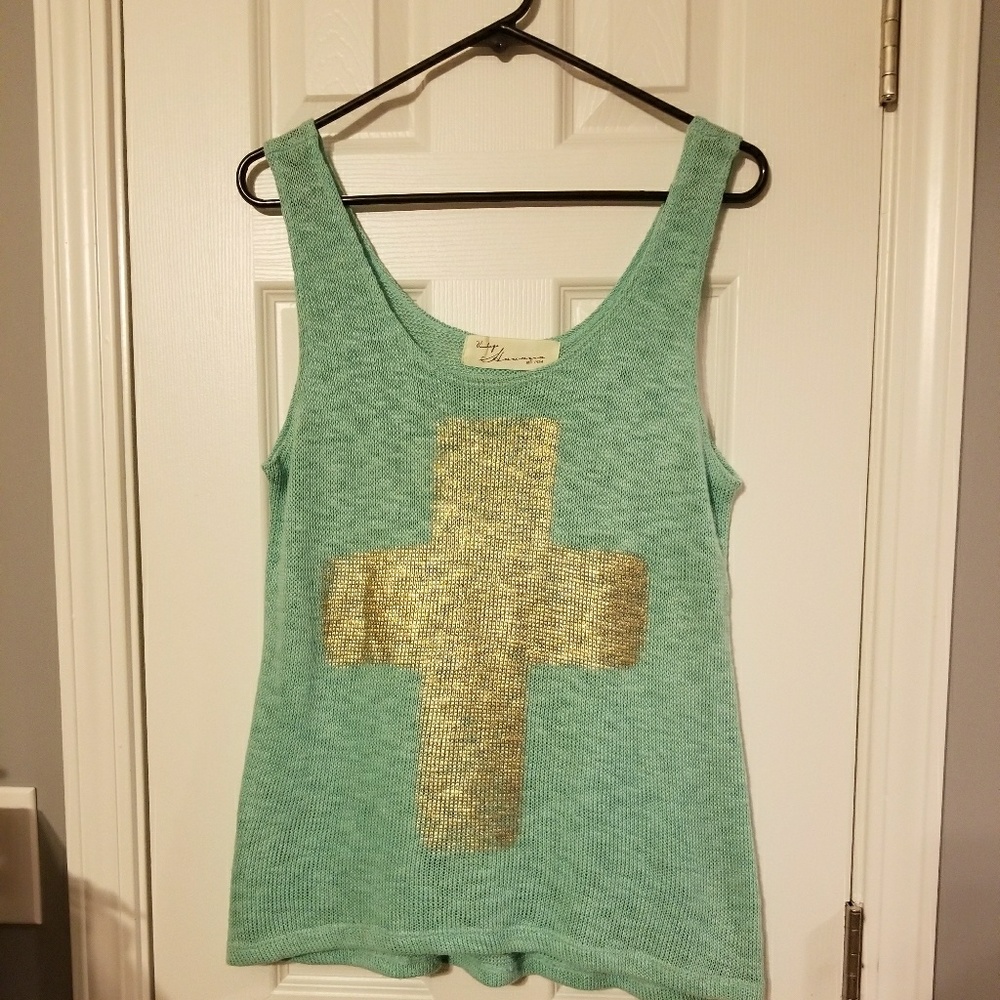 Vintage Havana seafoam knit tank small cross gold